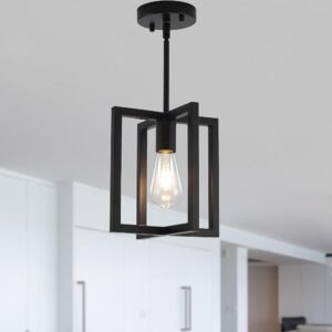 1-Light Black Ceiling Light Fixture Semi Flush Mount, Rustic Vintage Retro Ceiling Light Metal Industrial Farmhouse Chandelier Lamp for Hallway Entryway Bedroom Dining Room 9.05''