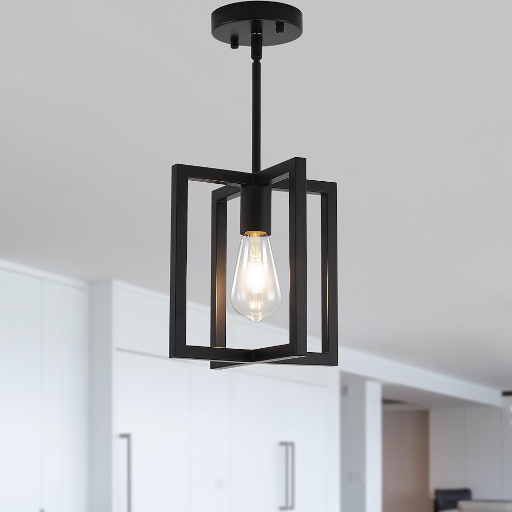 1-Light Black Ceiling Light Fixture Semi Flush Mount, Rustic Vintage Retro Ceiling Light Metal Industrial Farmhouse Chandelier Lamp for Hallway Entryway Bedroom Dining Room 9.05''