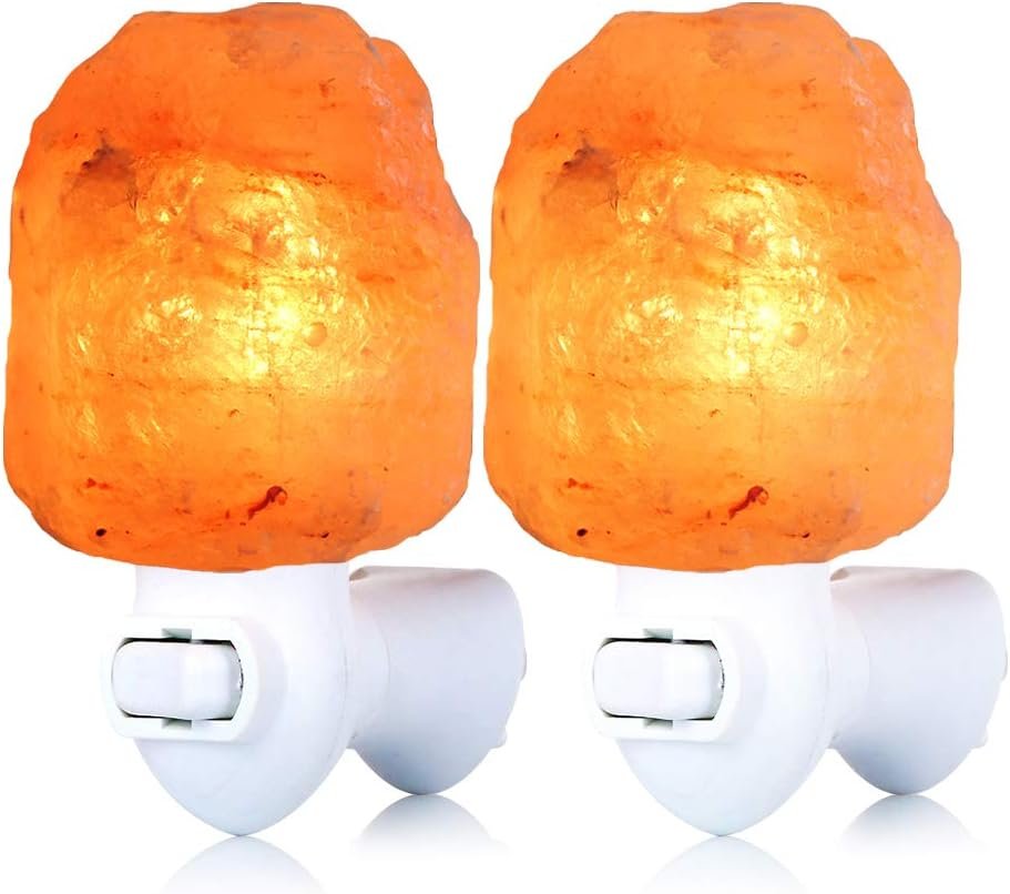 2 Pack Himalayan Natural Salt Lamp Night Light Plug in, Certificated 360 Degree Rotatable Wall Plug with Extra 4 Replacement Bulbs for Bathroom Bedroom, Pink Crystal Rock Salt...