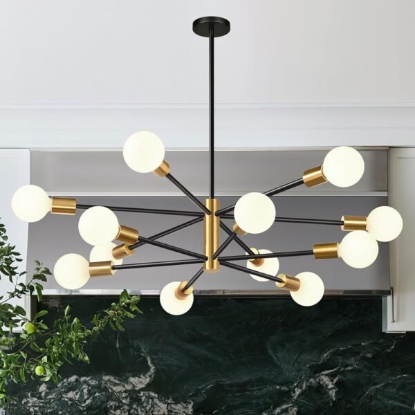 33" Modern Chandelier Ceiling Light Fixture, 12-Light Sputnik Chandeliers Gold and Black Mid Century Chandelier Over Table, Height Adjustable Chandeliers for Dining Room Living...
