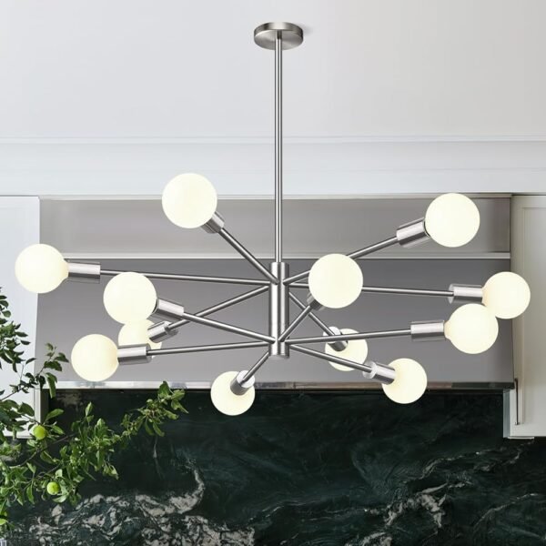 33" Modern Chandelier Ceiling Light Fixture, 12-Light Sputnik Chandeliers Brushed Nickel Mid Century Chandelier Over Table, Height Adjustable Chandeliers for Dining Room Living...