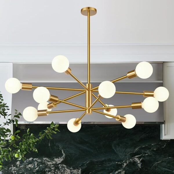 33" Modern Chandelier Ceiling Light Fixture, 12-Light Sputnik Chandeliers Brushed Gold Mid Century Chandelier Over Table, Height Adjustable Chandeliers for Dining Room Living...