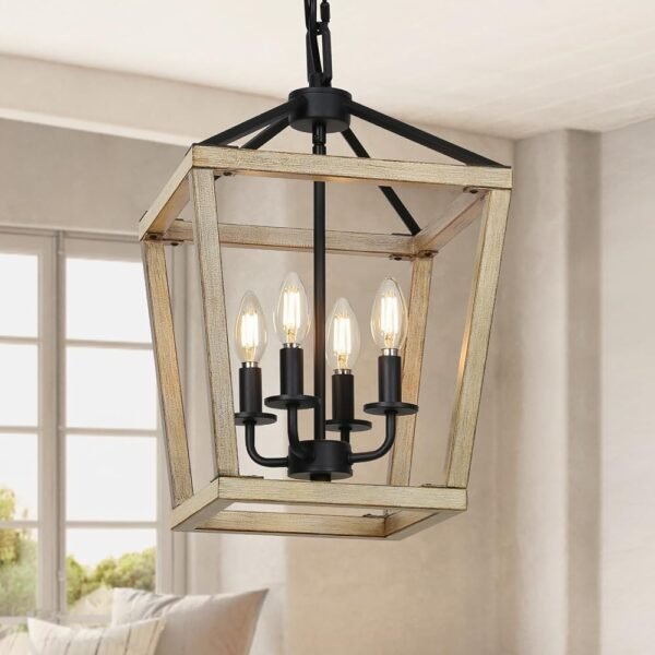 4 Light Chandelier Fixture, Farmhouse Light Fixtures Geometric Metal Cage Modern Ceiling Light with Adjustable Height, E12 Base Hanging Lights for Kitchen Island, Dining Room,...