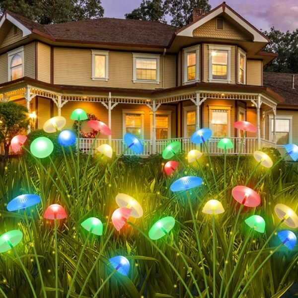 4PK 32LED Solar Garden Lights Outdoor, Mushroom Solar Lights Outdoor, IP65 Waterproof Firefly Light Outside Decor for Patio Pathway, Sway by Wind for Pathway Garden Mushroom...