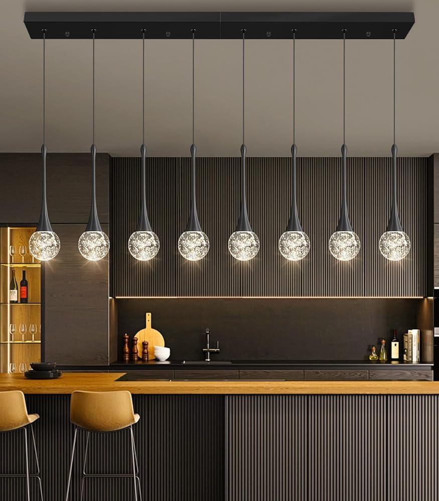 8 Light Modern Glam Crystal Rectangular Chandelier for High Ceiling LED Dimmable Ceiling Pendant Light Staircase Foyer Enterway Living Room Chandelier Lighting Antique Black
