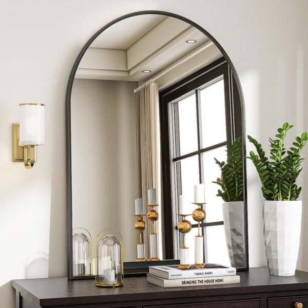 Arched Wall Mirror, 30 x 38 inch Arch Bathroom Mirror, Wall Mounted Vanity Mirror with Arch Metal Frame, Modern Bathroom Vanity Mirror for Bedroom, Living Room, Hanging or...