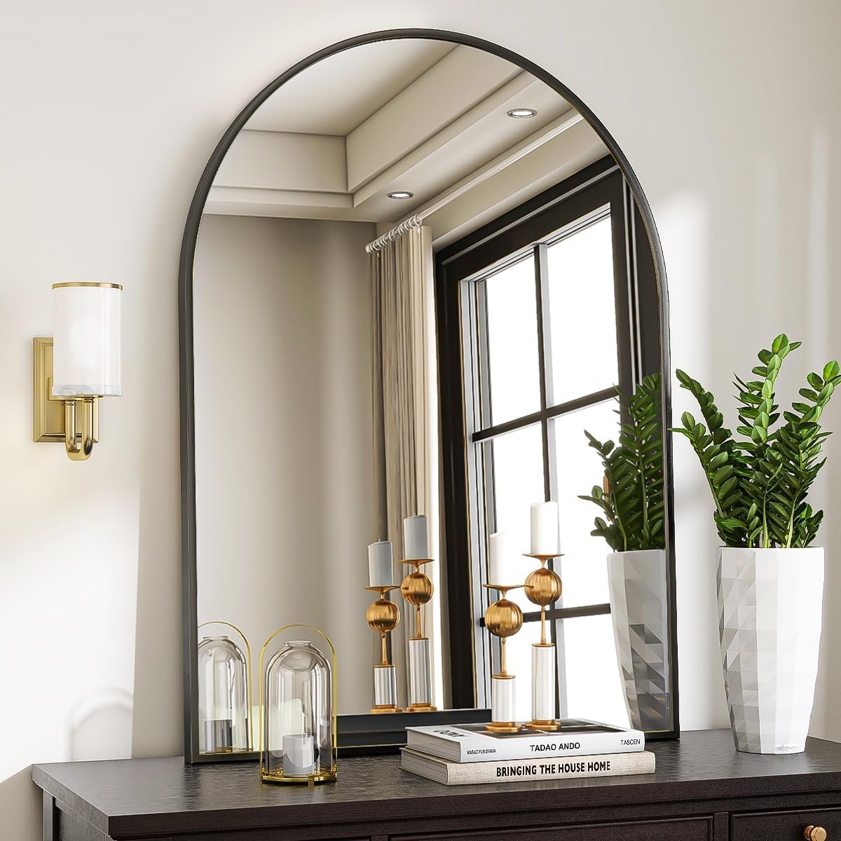 Arched Wall Mirror, 30 x 38 inch Arch Bathroom Mirror, Wall Mounted Vanity Mirror with Arch Metal Frame, Modern Bathroom Vanity Mirror for Bedroom, Living Room, Hanging or...