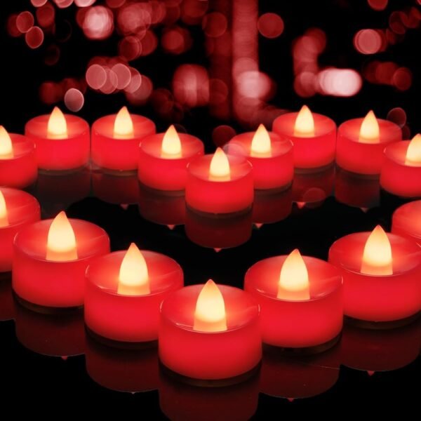 BEICHI Flameless Candles, 24-Pack LED Tea Lights Candles Battery Operated, Electric Fake Tealights, Votive Candles Bulk for Halloween, Christmas, Wedding- Red Light