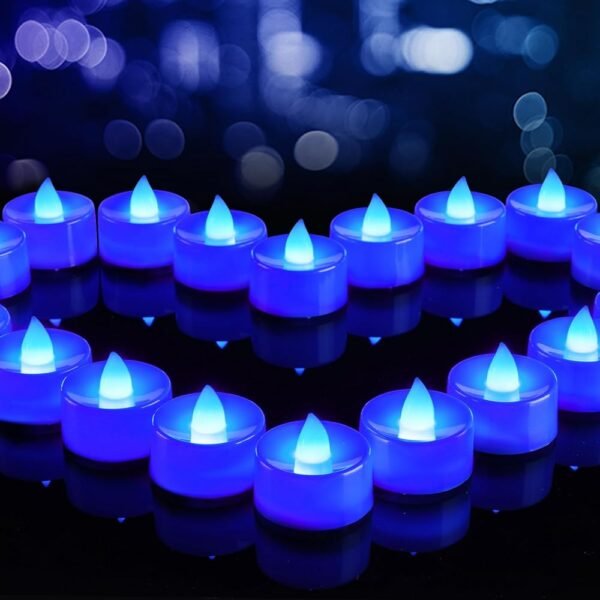 BEICHI Flameless Candles, 24Pack Battery Operated Candle, LED Tea Lights Candles Battery Operated, Flickering Fake Tealights Candles for Halloween, Christmas, Wedding- Blue