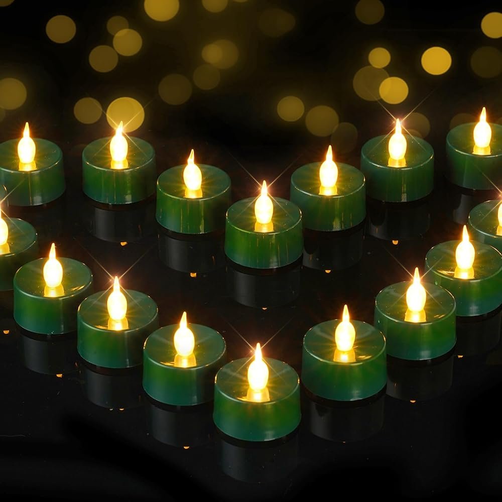 BEICHI Green Flameless Candles, 24-Pack LED Tea Lights Candles Battery Operated, Electric Fake Tealight Candles, Votive Candles Bulk for Halloween, Christmas, Party, Mardi Gras