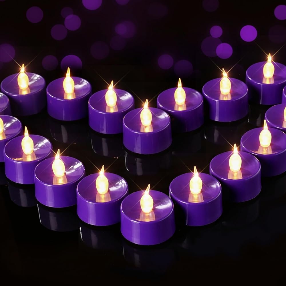 BEICHI Purple Flameless Candles, 24-Pack LED Tea Lights Candles Battery Operated, Electric Fake Tealight Candles, Votive Candles Bulk for Halloween, Christmas, Party, Mardi Gras