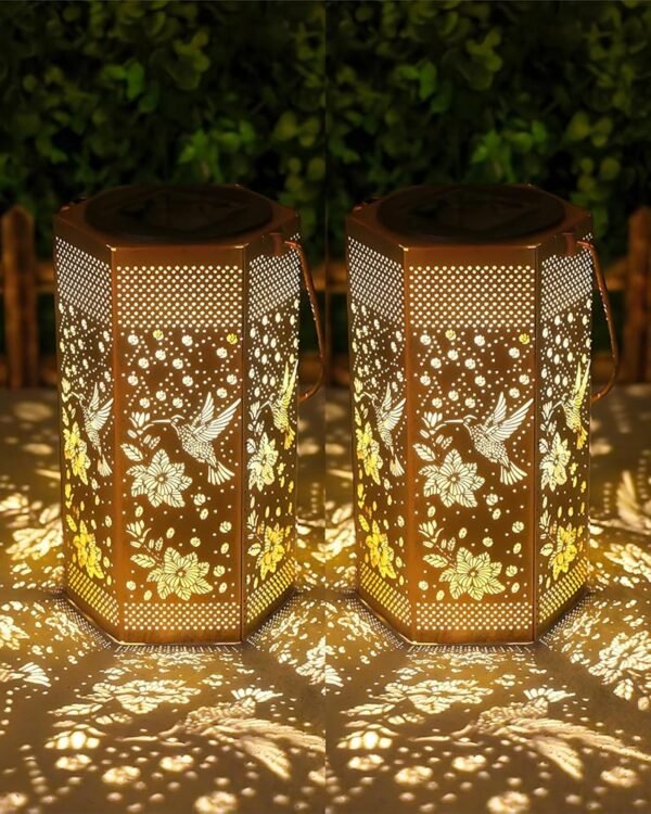 Birthday Gifts for Women Men - Father Day Gifts, Garden Decor Solar Lights Outdoor, 2 Pack Hummingbird Solar Lantern Outdoor Waterproof Outdoor Decoration for Outside, Yard,...