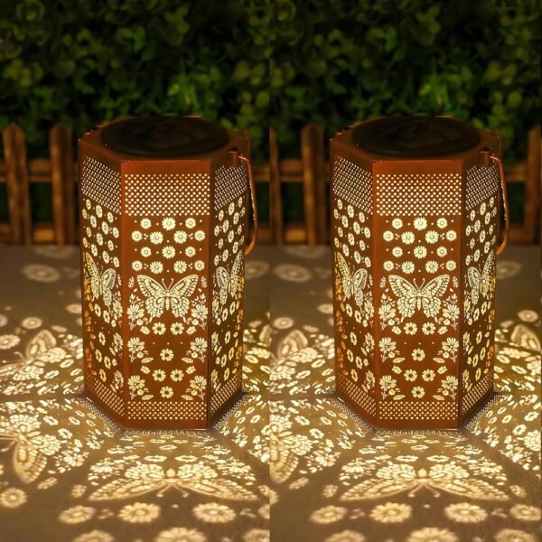 Birthday Gifts for Women Men Mom - Garden Decor Solar Lights Outdoor, 2 Pack Butterfly Solar Lantern Outdoor Waterproof Outdoor Decoration for Outside, Yard, Lawn, Patio Deals