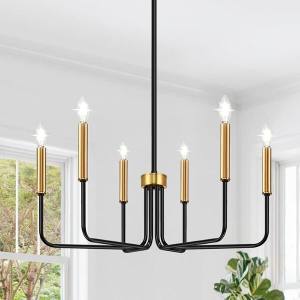 Black and Gold Chandelier, 6-Light Farmhouse Chandelier for Dining Room Lighting Fixtures Hanging, Dining Light Fixtures Industrial Modern Light Fixture for Bedroom, Foyer,...