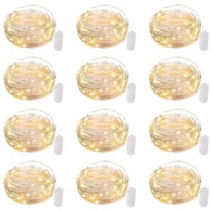 Brightown 12 Pack LED Fairy Lights Battery Operated String Lights - 7ft 20LED Waterproof Silver Wire Firefly Starry Moon Lights for DIY Crafts Wedding Table Centerpieces Party...