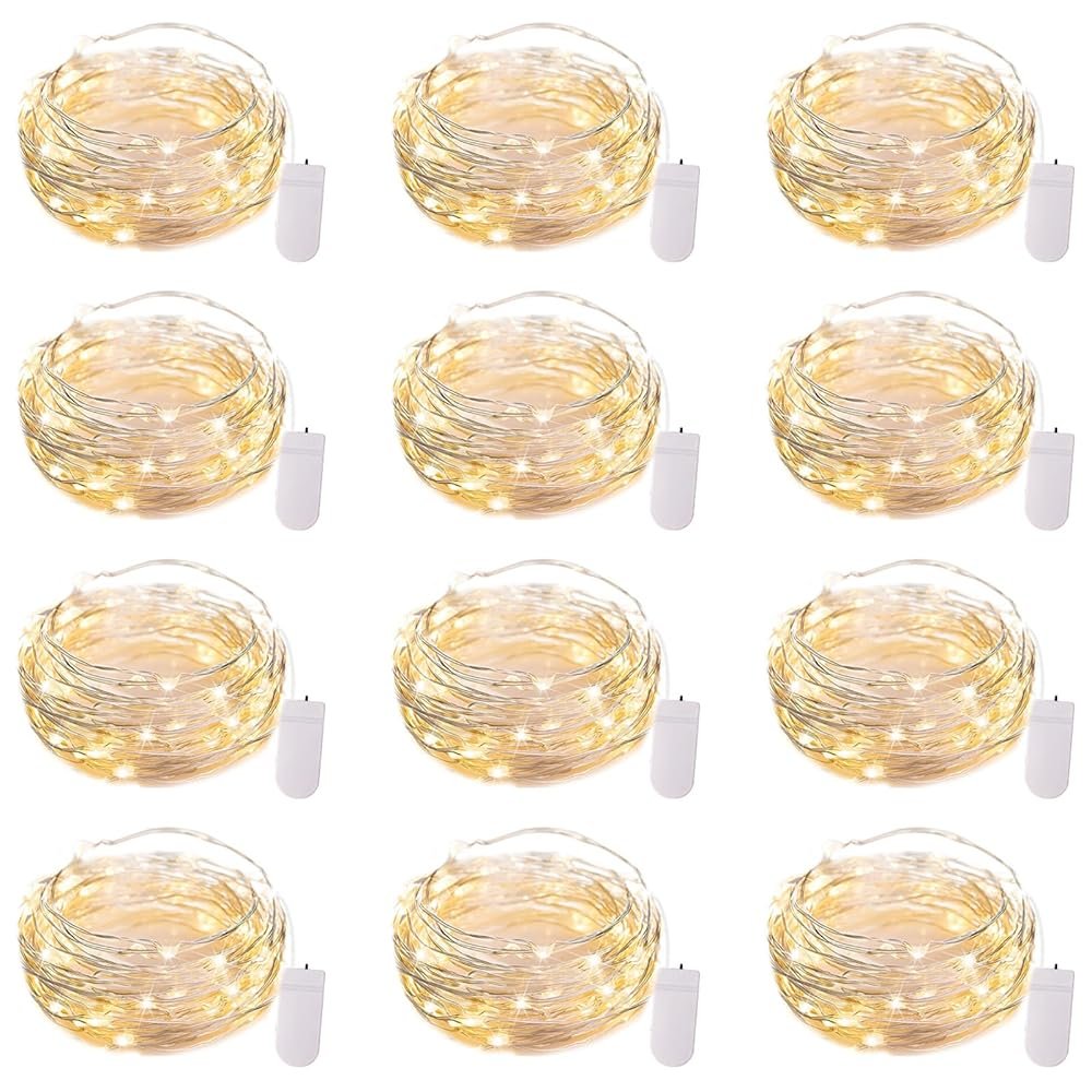 Brightown 12 Pack LED Fairy Lights Battery Operated String Lights - 7ft 20LED Waterproof Silver Wire Firefly Starry Moon Lights for DIY Crafts Wedding Table Centerpieces Party...