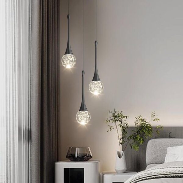 cenzoz 3-Lights Modern Pendant Lights for Kitchen Island LED Dimmable Crystal Glam Ceiling Pendant Lighting Chandelier for Dining Room Hallway Bedroom Corner Lamp Black