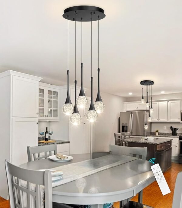 cenzoz 5-Lights Modern Pendant Lights for Kitchen Island LED Dimmable Chandelier Crystal Glam Ceiling Pendant Lighting for Dining Room Hallway Bedroom Lamp Black