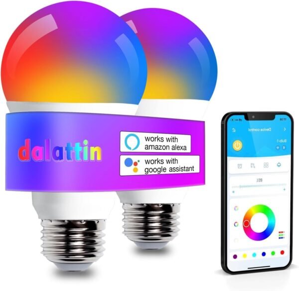 dalattin A19 Led Light Bulb, Smart Bulb Work with Alexa & Google Assistant, WiFi & Bluetooth App RGBCW Color Changing Light Bulb, E26 Led Bulb 60 Watt Equi, 800LM, Only Support...