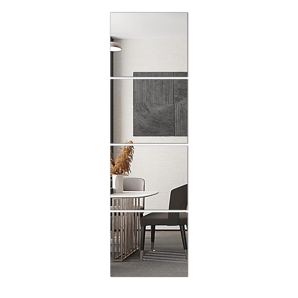 Delma Glass Full Length Wall Mirror Tiles, 14'' x 12'' 4PCS, Frameless Body Tiles for Bedroom, Mounted Home Gym, Door (Glass - 0.1'' 4PCS)