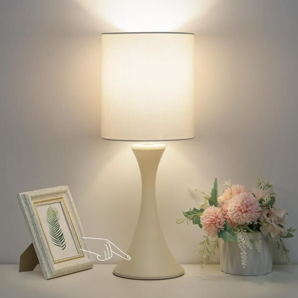 Dimmable Bedside Lamp, 3 Way Touch Control Table Lamp, Modern Nightstand Lamp with Beige Shade and Cream Base, Small Desk Lamp for Living Room, Dorm, Home Office, 9W LED Bulb...