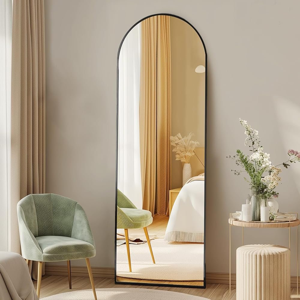 DUMOS Arched Full Length Mirror with Stand 64"x21" Floor Standing Aluminum Frame for Bedroom Body Hanging Leaning Modern Simple Home Decor Shatter-proorf Nano Glass Wall Living...