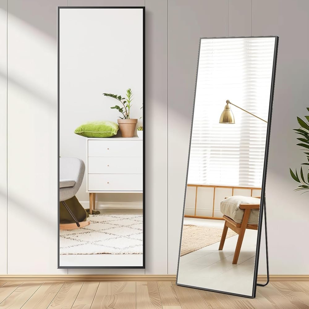 DUMOS Full Length Mirror 59"x16" Full Body Floor Mirror for Bedroom or Cloakroom, Can Stand Alone, Hang or Lean Against Wall, Tall Wall Mirror with Stand and Sleek Aluminum...