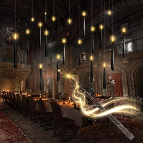 Flameless Floating Candles with Wand，20 Pcs Magic LED Hanging Taper Candles，Flickering Battery Operated Taper Candle with Wand Remote for Halloween Decorations Best Gift(Black)