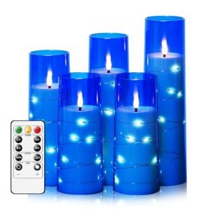 Flameless LED Candles with Timer 5 Pc Flickering Flameless Candles for Romantic Ambiance and Home Decoration Stable Acrylic Shell,with Embedded Star String，Battery Operated...
