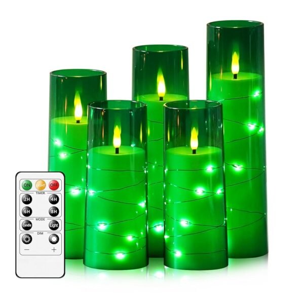 Flameless LED Candles with Timer 5 Pc Flickering Flameless Candles for Romantic Ambiance and Home Decoration Stable Acrylic Shell,with Embedded Star String，Battery Operated...