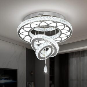 Flashing God Dia 20" Crystal Chandelier Crystal Silver Ceiling Light Fixtures LED Flush Mount Ceiling Light for Living Room Bedrooms Dining Room Dimmable 2700k 4500k 6000k