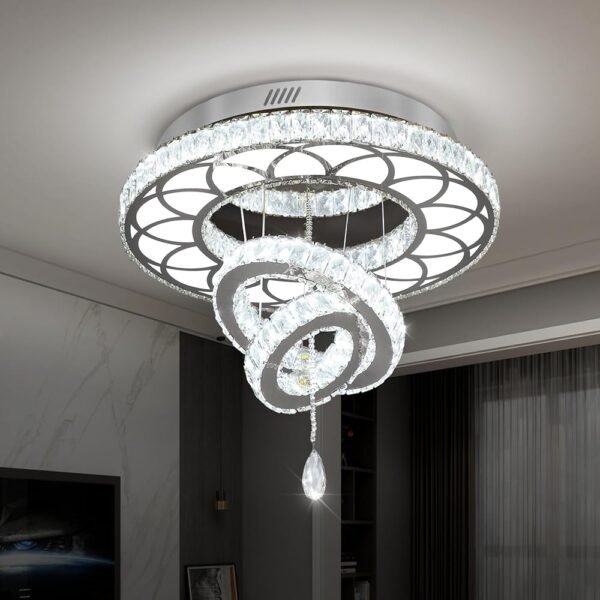 Flashing God Dia 20" Crystal Chandelier Crystal Silver Ceiling Light Fixtures LED Flush Mount Ceiling Light for Living Room Bedrooms Dining Room Dimmable 2700k 4500k 6000k