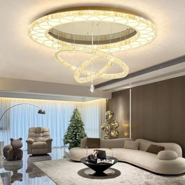 Flashing God Extra Large Chandelier Dia 55" Gold Chandeliers Flush Mount Chandelier for Living Room Bedroom Dining Room Hallway Dimmable 3 Rings Ceiling Chandeliers