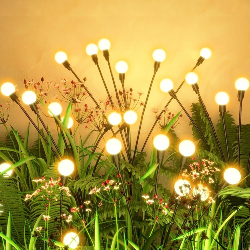 Flumy Solar Lights Outdoor Waterproof 4 Pack, Upgraded Outdoor Firefly Light for Yard Patio Garden Decor, Solar Lights for Outside Gardening Supplies,Gifts for Grandma