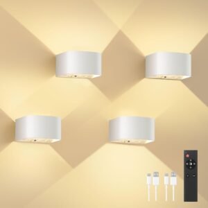FULEN 4 Pack Motion Sensor Wall Lamp with Remote Control 3 Colors Wireless Wall Light LED Indoor Up and Down Wall Sconce 5000mAh Rechargeable Battery Powered Wall Lamps...