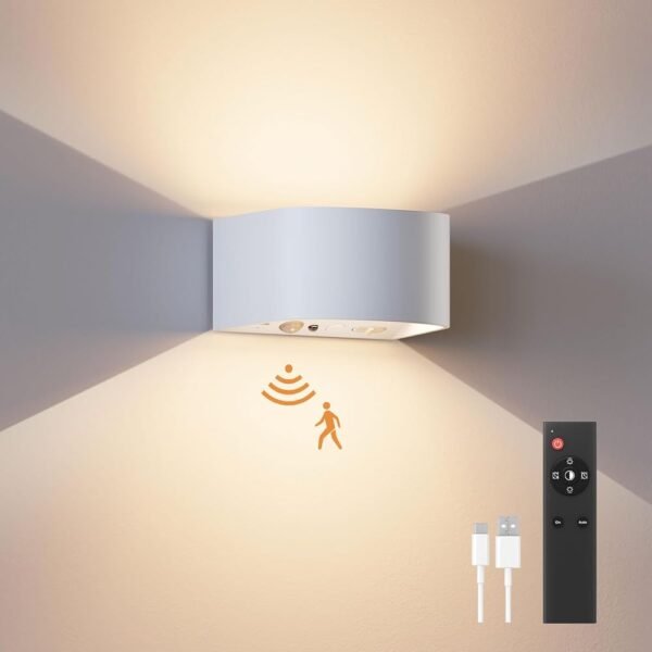 FULEN Motion Sensor Wall Light with Remote Control 3 Colors Wireless Wall Lamp LED Indoor Up and Down Wall Sconce 5000mAh Rechargeable Battery Powered Wall Lamps Brightness...