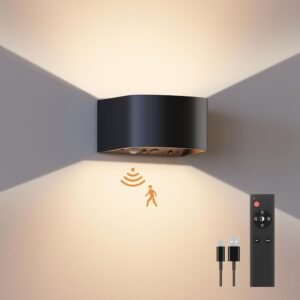 FULEN Motion Sensor Wall Lights with Remote Control 3 Colors Wireless Wall Lamp LED Indoor Up Down Wall Sconces 5000mAh Rechargeable Battery Powered Wall Lamps Brightness...