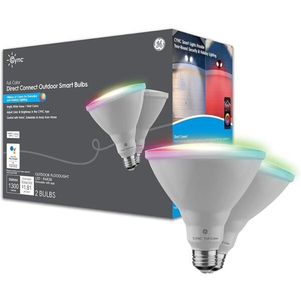GE CYNC Smart LED PAR38 Flood Light Bulb - WiFi & Bluetooth Color Changing RGB Outdoor Light Bulbs - 90W Equivalent, Compatible with Alexa & Google Home - Dimmable, Long...