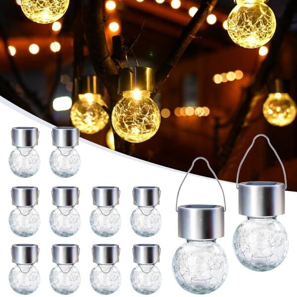 GIGALUMI Solar Lights Outdoor Waterproof ,12 Pack Solar Hanging Lights Garden Decor,Gifts for Women Mom Grandma,Solar Outdoor Lights Lantern Cracked Glass for Yard, Fence,...
