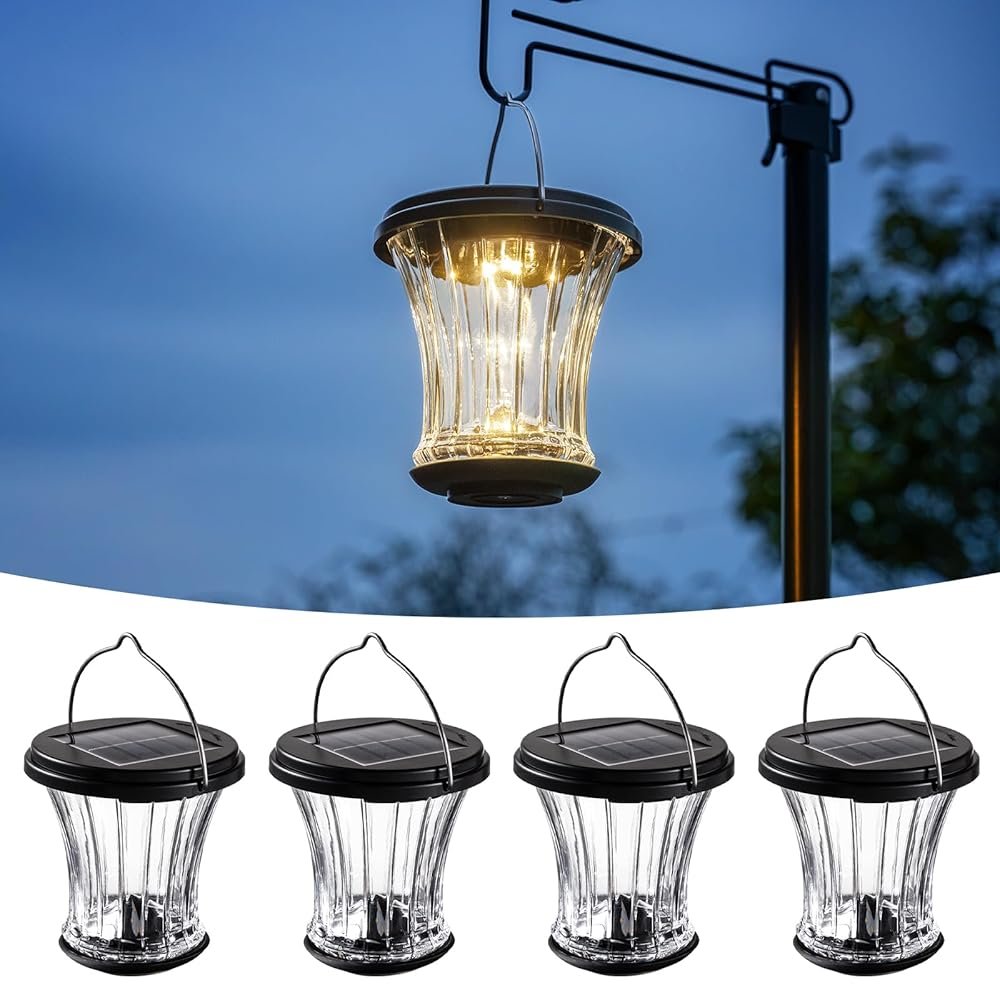 Glass Solar Lantern Outdoor, Waterproof Hanging Solar Lights for Outside with Modular Design, 3000K LED, Auto On/Off Table Lamp for Garden Patio Yard Fence Wall Decorative, Warm...