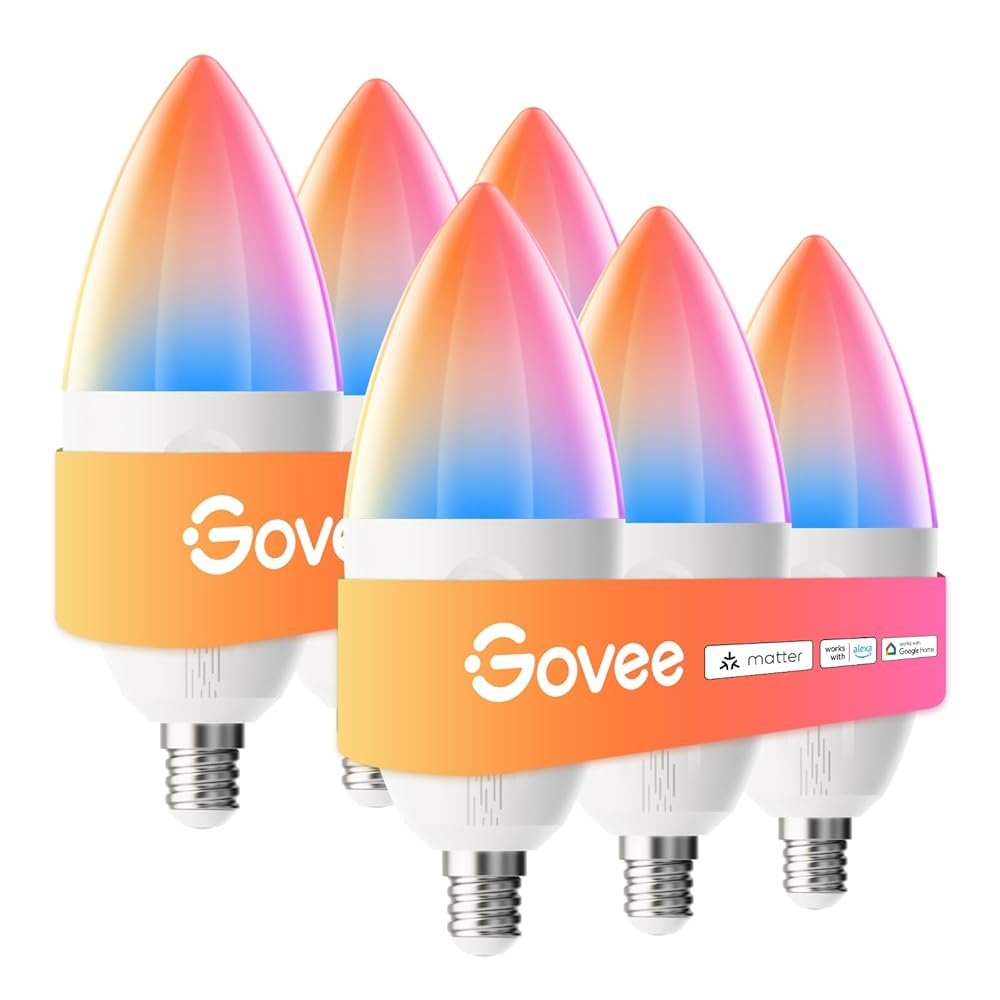 Govee E12 Led Bulb, Smart Light Bulbs Work with Matter, Alexa, Google Assistant, WiFi Candelabra Bulbs 40 Watt Equivalent, RGBWW Color Changing Light Bulb, 2.4Ghz Only, 450 LM,...