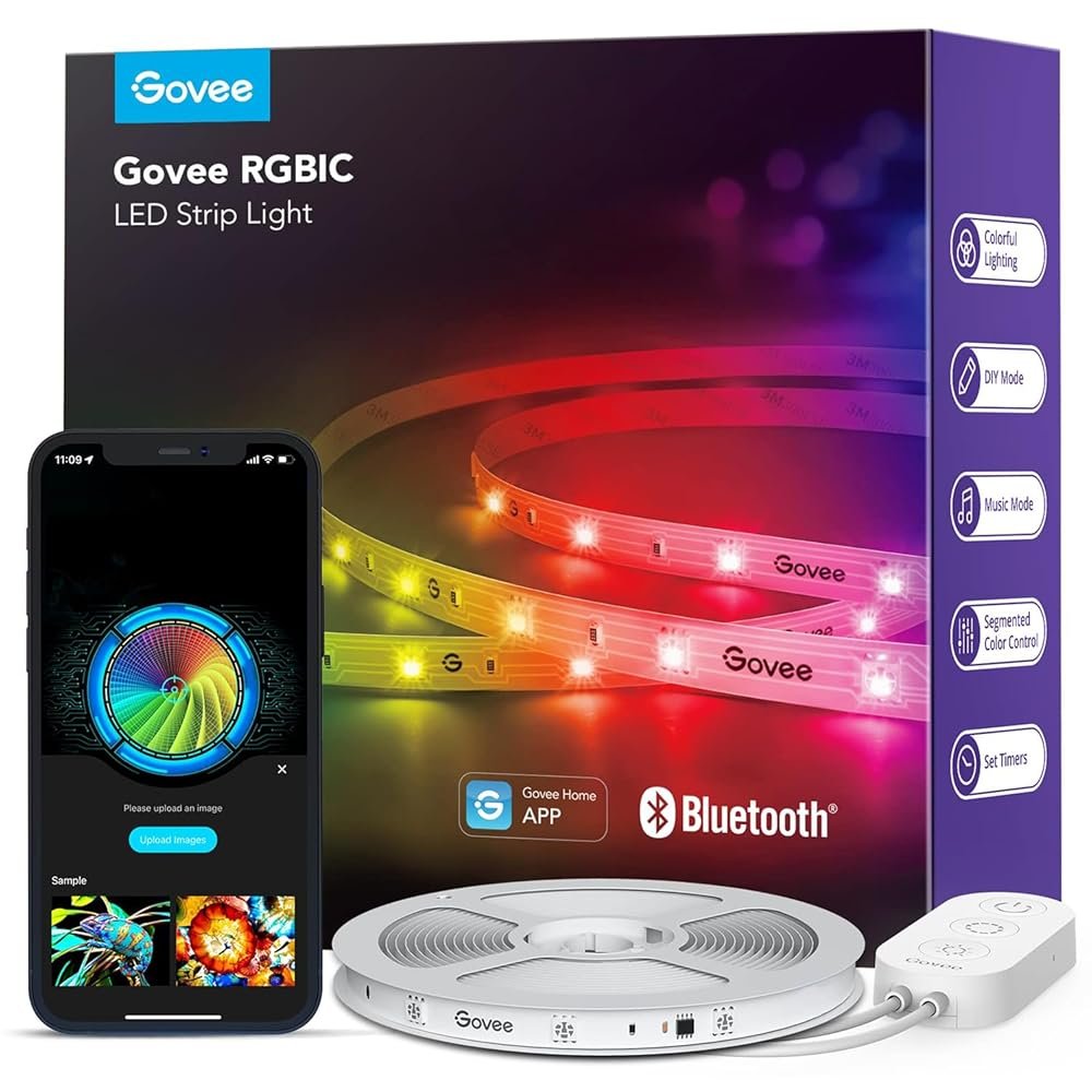 Govee RGBIC LED Strip Lights, 32.8ft Smart LED Lights for Bedroom, Bluetooth LED Lights APP Control, DIY Multiple Colors on One Line, Color Changing LED Strip Lighting Music...
