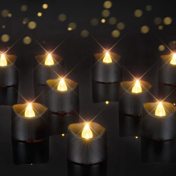 Homemory Black Tea Lights Candles Battery Operated, 200+Hour Flameless Flickering Fake Electric LED Colored Tealights Candles for Halloween, Theme Party, Wedding Table Decor,...