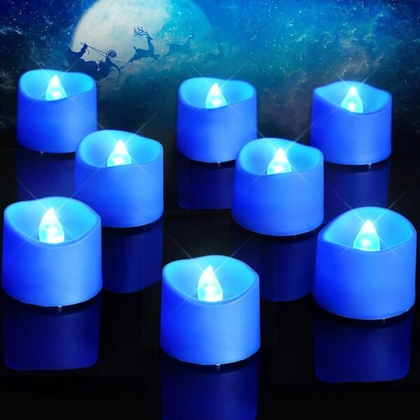 Homemory Blue Tea Lights Candles Battery Operated, 200+Hour Flameless Flickering Fake Electric LED Colored Tealights Candles for Wedding Table Decor, Theme Party, Aniversary,...