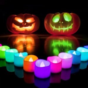 Homemory Multi Color Changing Tea Lights Battery Operated, 7-Color Changing LED Plastic Holiday Candles for Halloween, Pumpkin, Ofrenda, Christmas, Party, Dia1.5'' x H1.3'',...