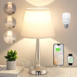 Kakanuo Touch Table Lamp for Bedroom, Small Bedside Lamp with USB C Charging Port, 3 Way Dimmable Touch Control Nightstand Lamp for Living Room, White Shade and Champagne Gold Base
