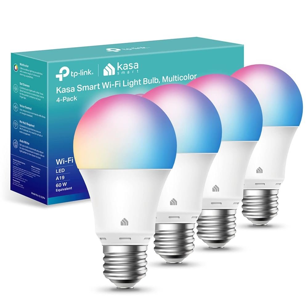 Kasa Smart Light Bulbs, Full Color Changing Dimmable Smart WiFi Bulbs Compatible with Alexa and Google Home, A19, 9W 800 Lumens,2.4Ghz only, No Hub Required, 4 Count (Pack of...