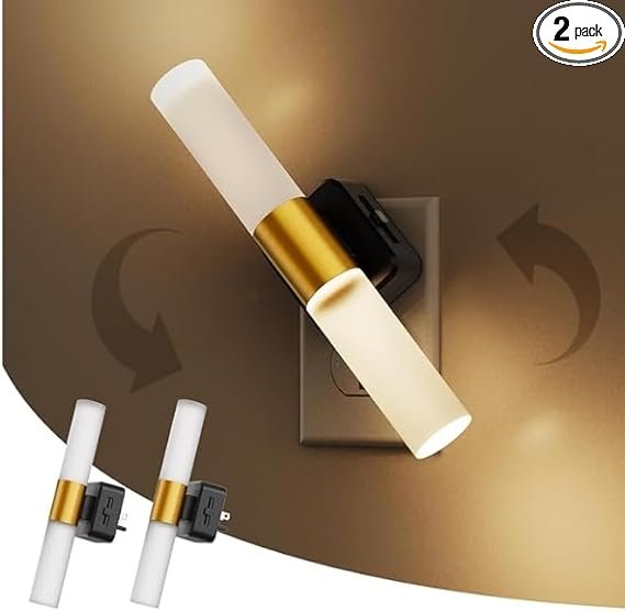 L LOHAS LED Night Light, 2 Pack Night Lights Plug into Wall, 3000K Soft White, 0-100LM Adjustable Brightness, 180° Rotating Plug in Night Light with Auto Light Sensor (Matte White)