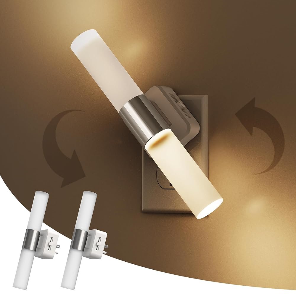L LOHAS LED Night Light, 2 Pack Night Lights Plug into Wall, 3000K Soft White, 0-100LM Adjustable Brightness, 180° Rotating Plug in Night Light with Auto Light Sensor (Matte White)
