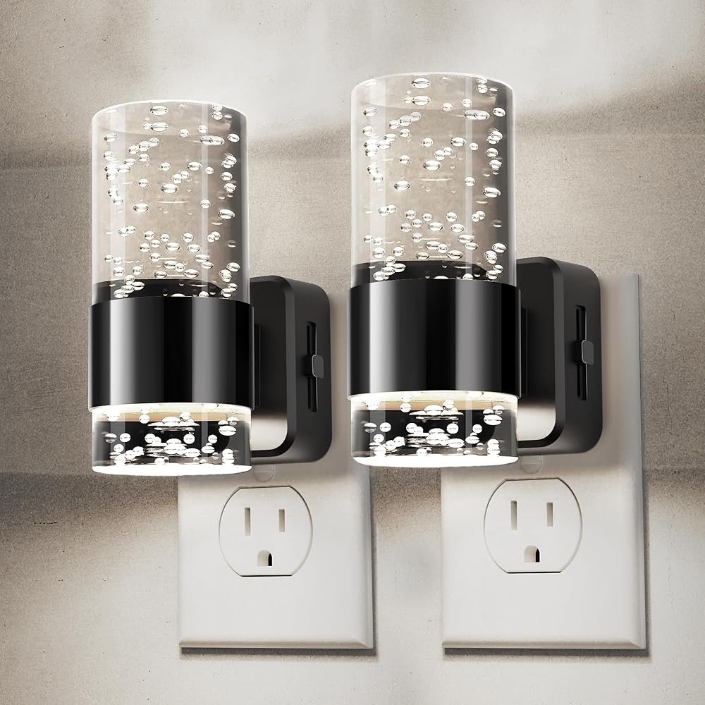 L LOHAS LED Night Light,Dimmable Night Lights Plug into Wall, 2 Pack Acrylic Nightlights with 0-100 LM Adjustable Brightness, 5000K Plug in Night Light with Dusk to Dawn Sensor,...